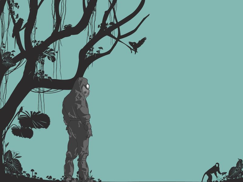Person in Hazmat Suit — Teal, Somber