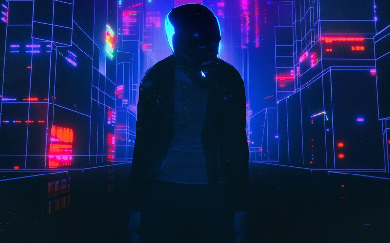 Person in Helmet — Blue, Dramatic