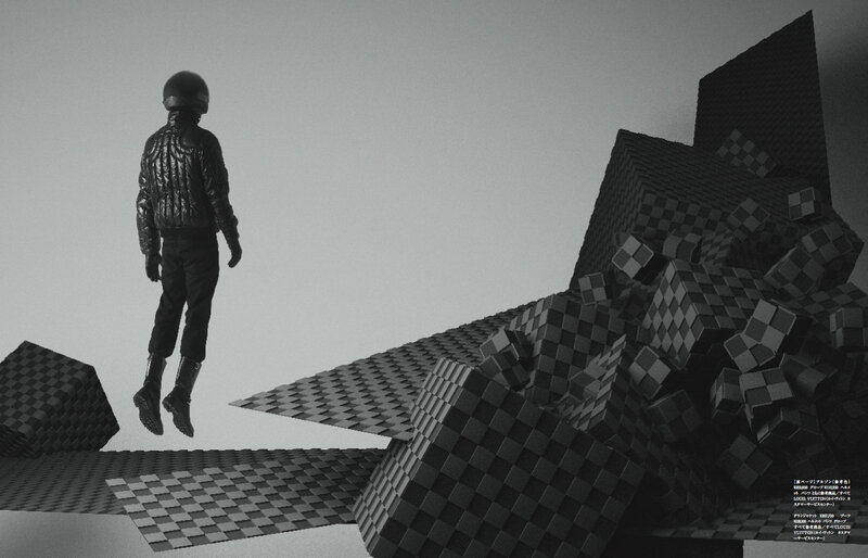person in helmet on checkered platform