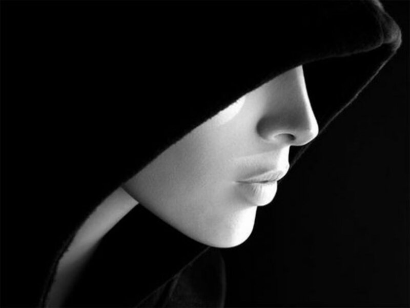 Person in Hooded Cloak — Black, Dramatic, Photograph