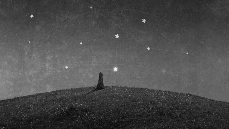 Person in Hooded Cloak — Black, Serene, Night, Illustration