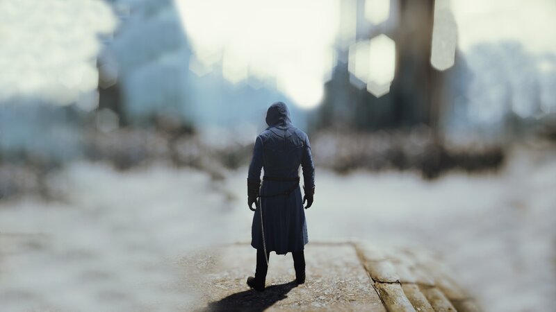 Person in Hooded Cloak — Blue, Somber