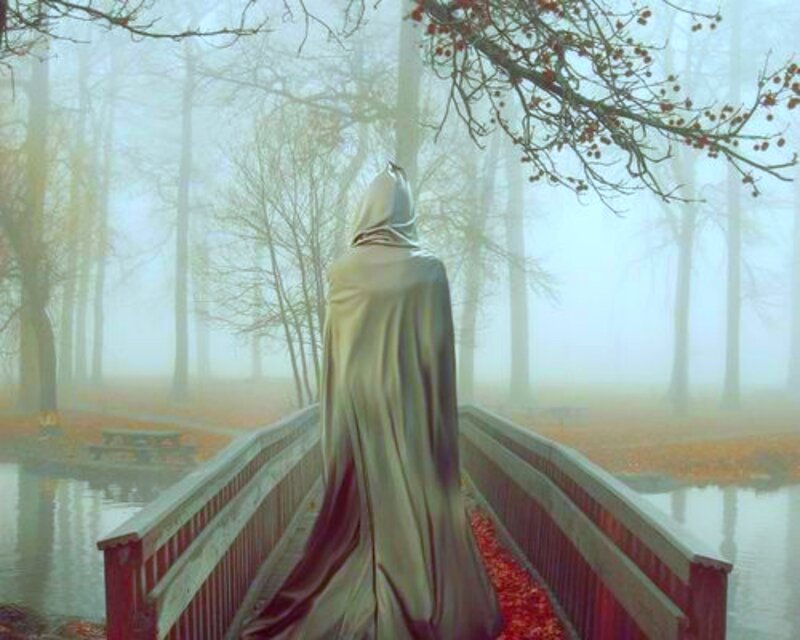 Person in Hooded Cloak — Gray, Mysterious