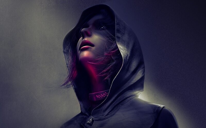 Person in Hooded Jacket — Black, Dramatic, Digital Art