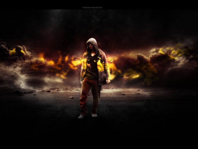 Person in Hooded Jacket — Black, Dramatic, Night, Digital Art, Hoodie