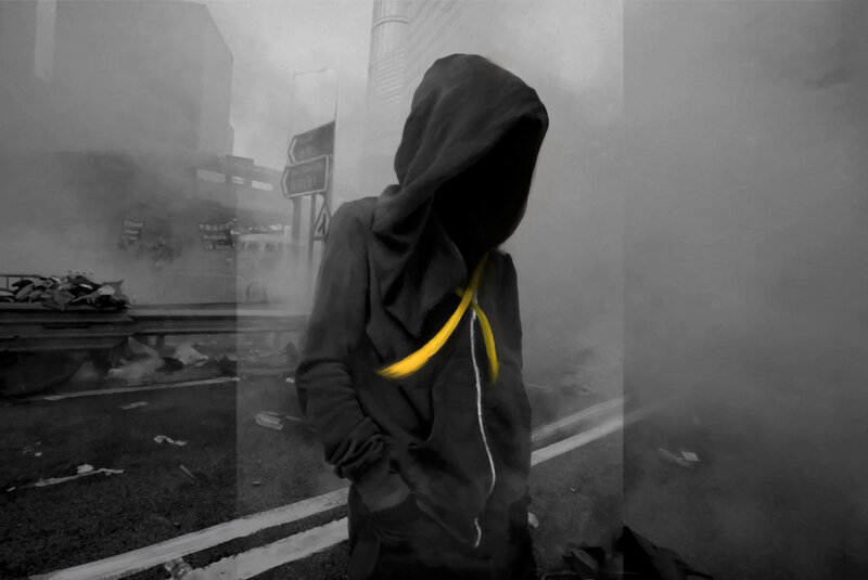 Person in Hooded Jacket — Black, Dramatic, Photograph