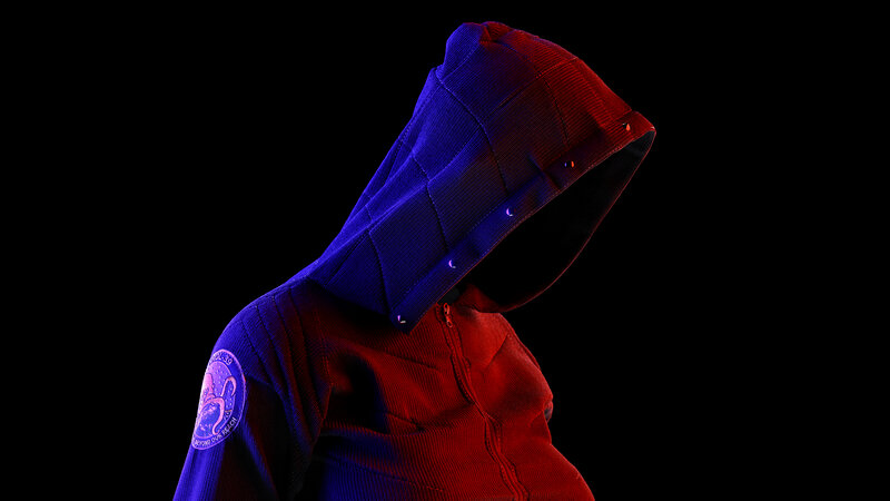 Person in Hooded Jacket — Blue, Dramatic, Digital Art