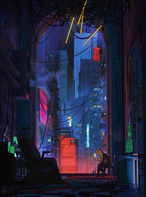 Person in Hooded Jacket — Blue, Dramatic, Night