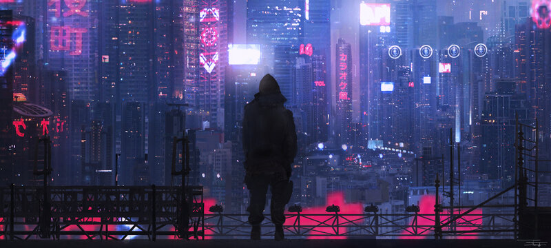 Person in Hooded Jacket — Blue, Dramatic