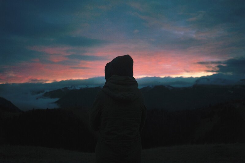 Person in Hooded Jacket — Purple, Dramatic
