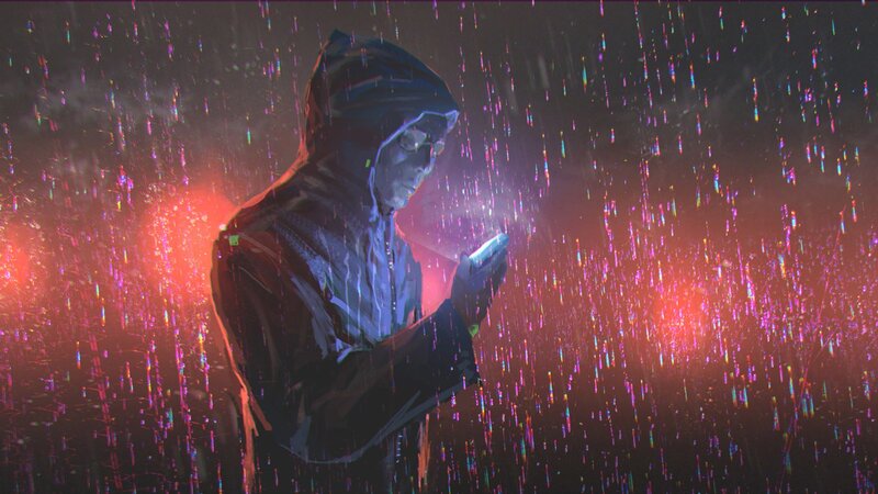 Person in Hooded Jacket — Red, Dramatic, Night