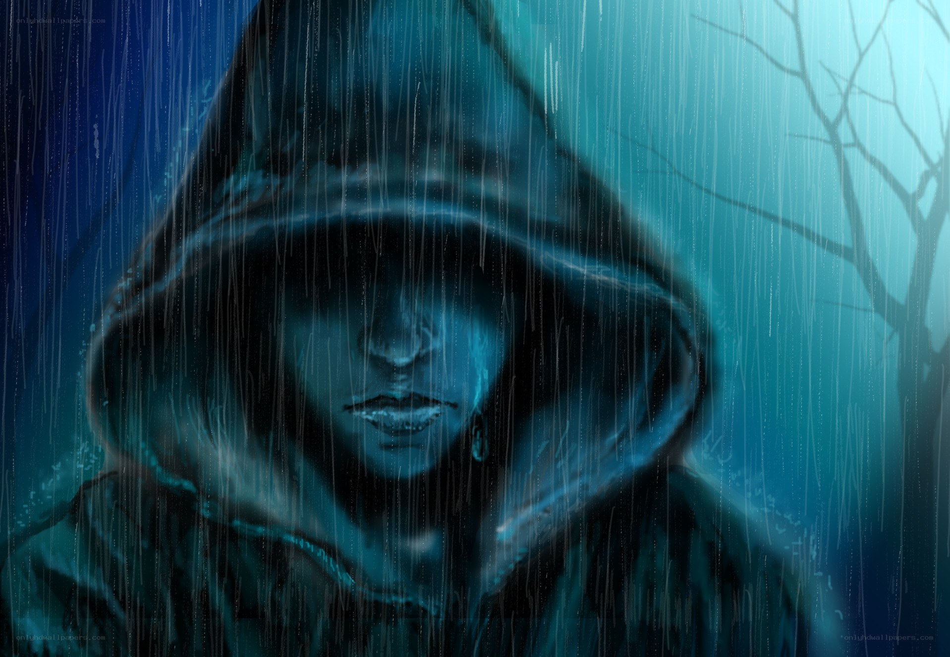 person in hooded rain