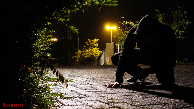 Person in Hooded Sweatshirt — Black, Dark