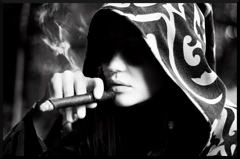 Person in Hooded Sweatshirt — Black, Dramatic