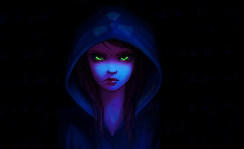 Person in Hooded Sweatshirt — Blue, Dramatic