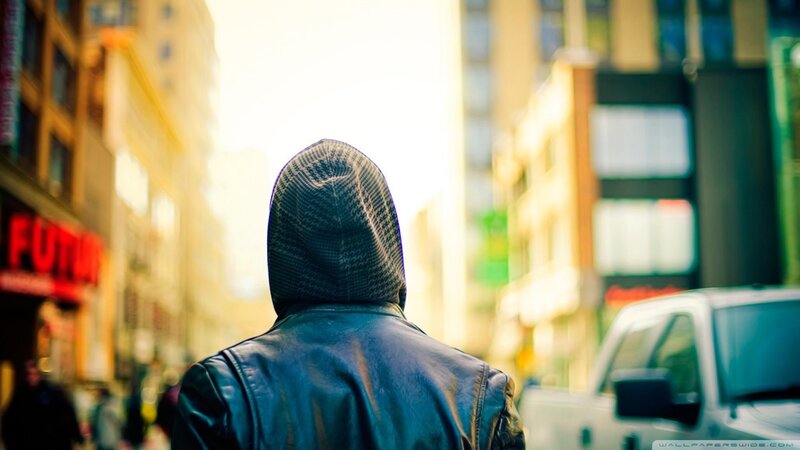 Person in Hoodie Walking — Blue