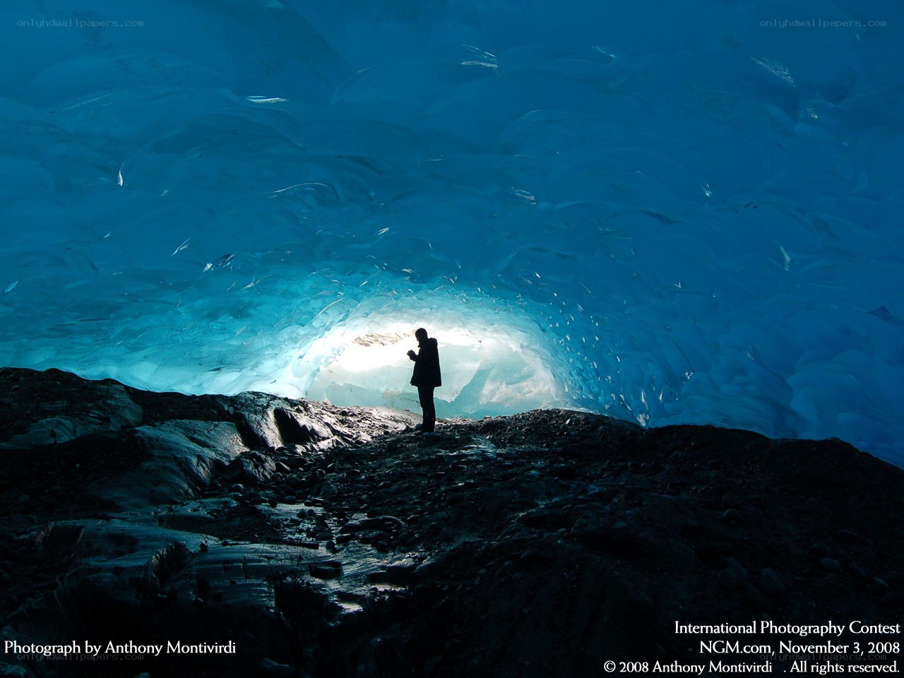 Person in ice cave