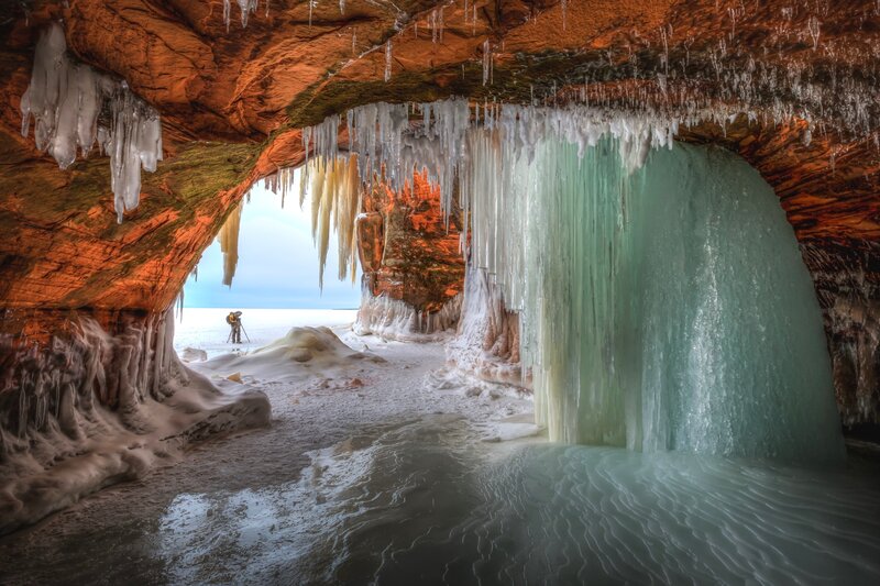 Person in Ice Cave — Brown
