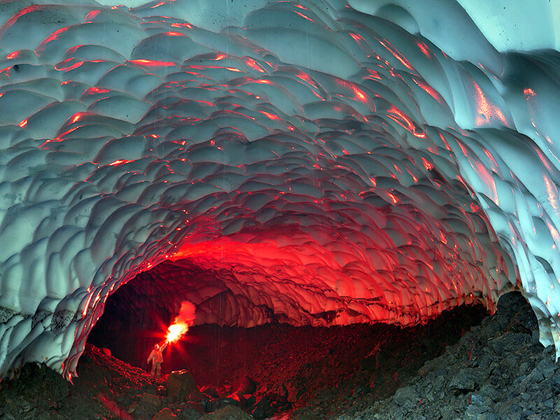 Person in Ice Cave — Red