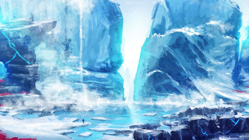 Person in Icy Landscape — Blue