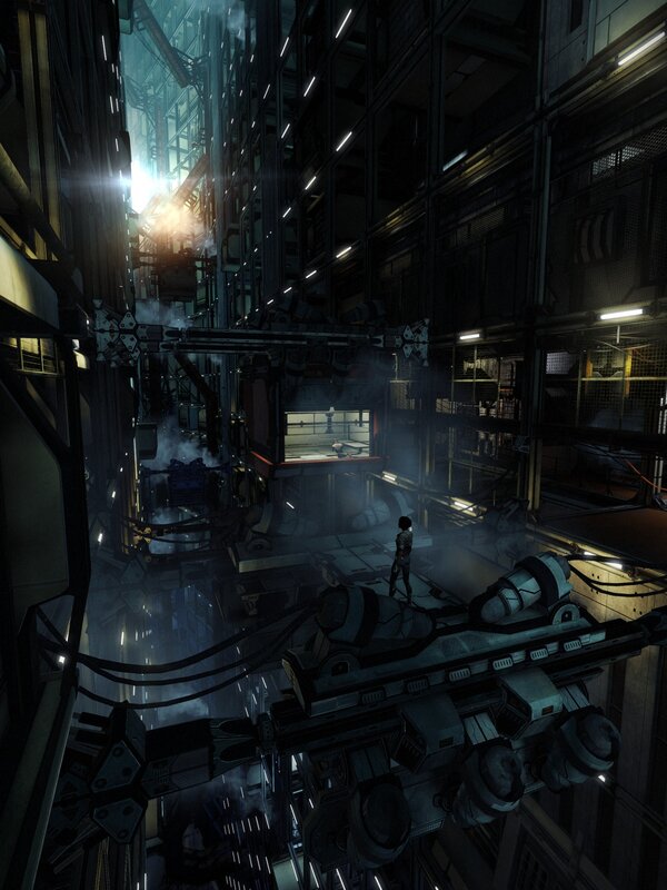 Person in Industrial Facility — Gray, Dark, Tense