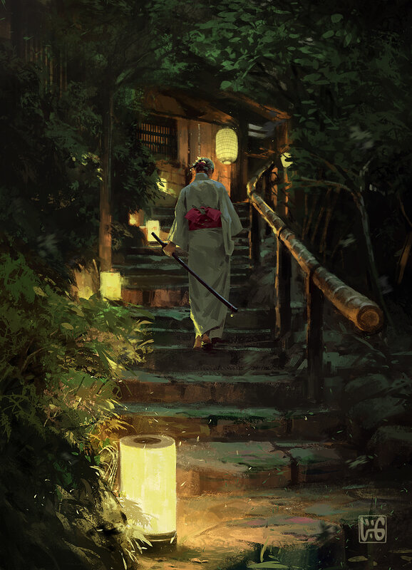 Person in Kimono Walking — Green