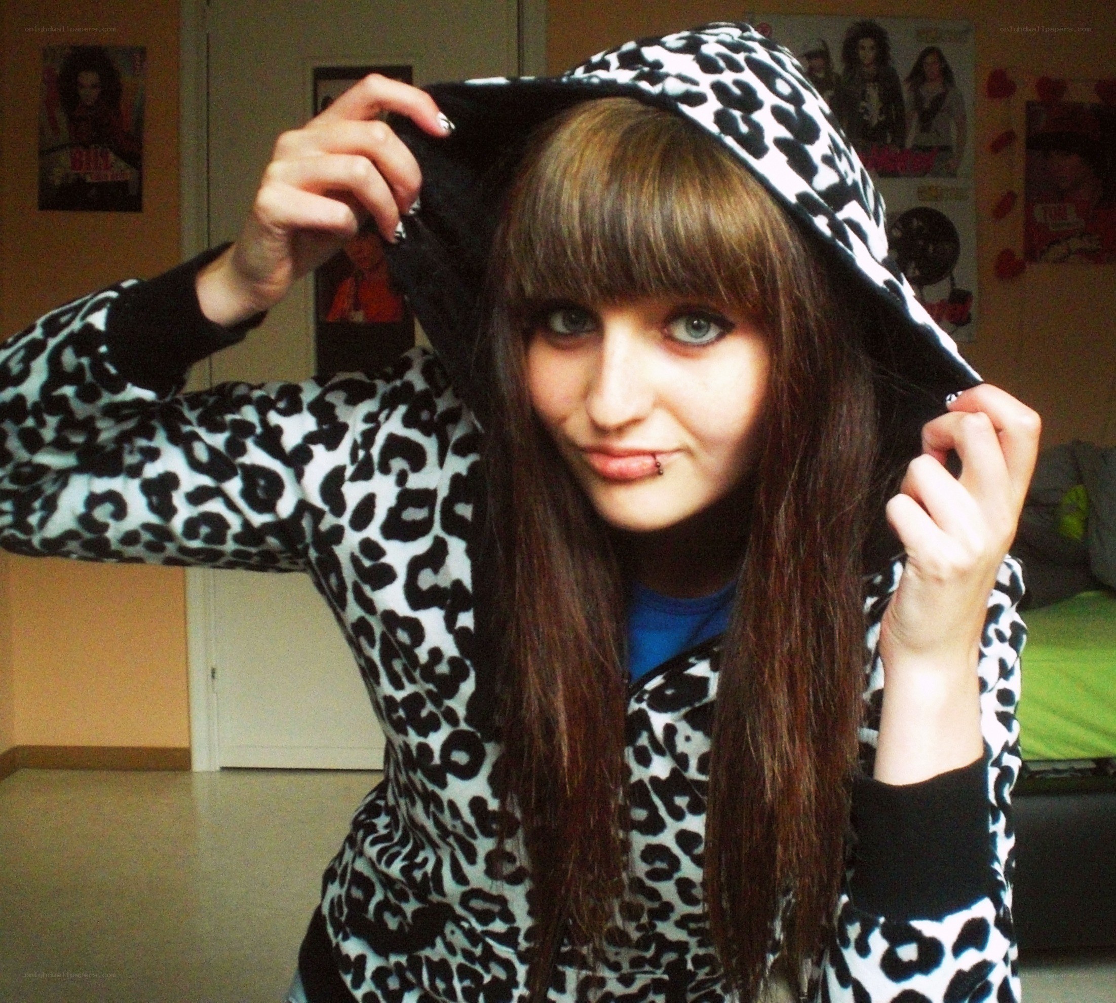 person in leopard hoodie