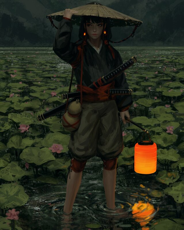 Person in Lotus Pond — Green