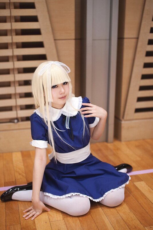 Person in Maid Costume — Blue, Calm, Photograph