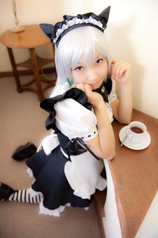 Person in Maid Costume — White, Calm, Photograph, Cat Ears