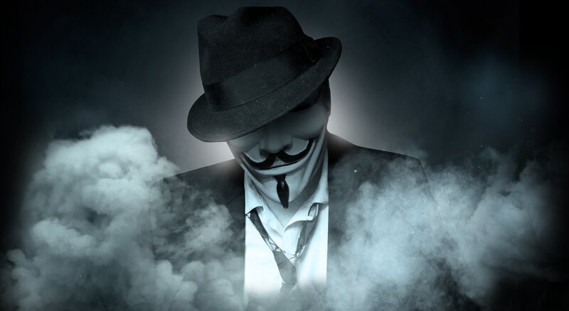 Person in Mask and Hat — Black, Dramatic, Photograph