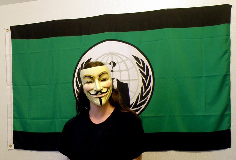 person in mask with flag