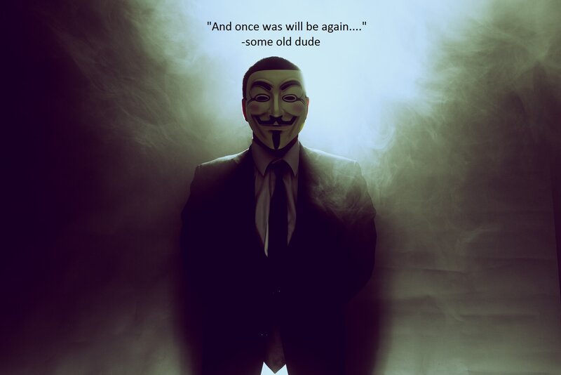 person in mask with quote