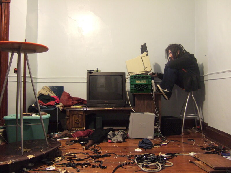 person in messy room