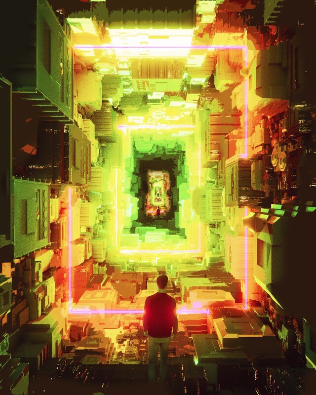 Person in Neon Tunnel — Green