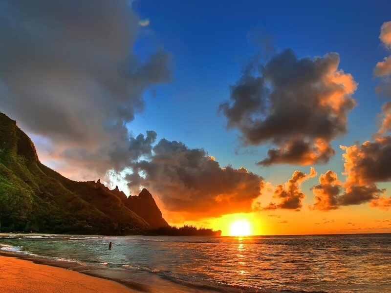 Person in Ocean at Sunset — Blue