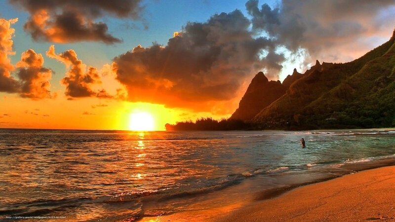 Person in Ocean at Sunset — Orange, Dramatic, Photograph