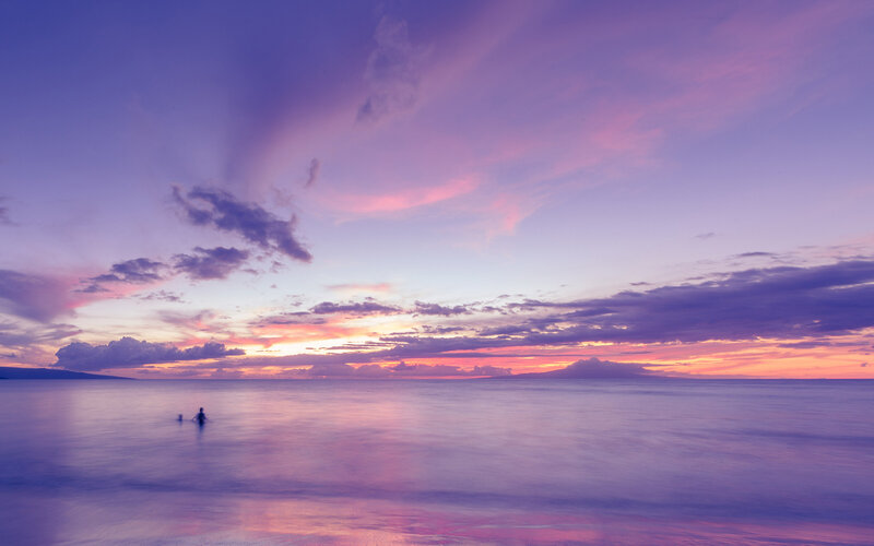 Person in Ocean at Sunset — Purple