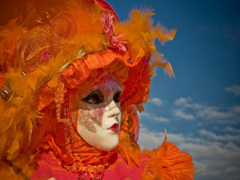 Person in Orange Mask