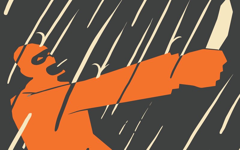 Person in Orange Raincoat