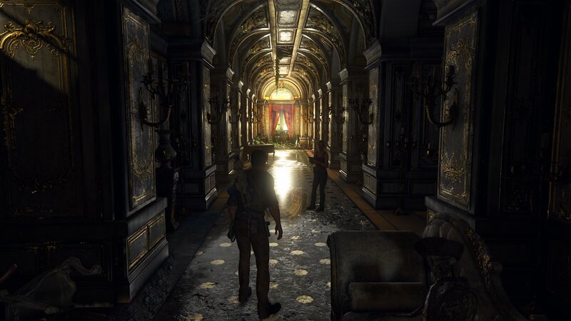 Person in Ornate Hallway