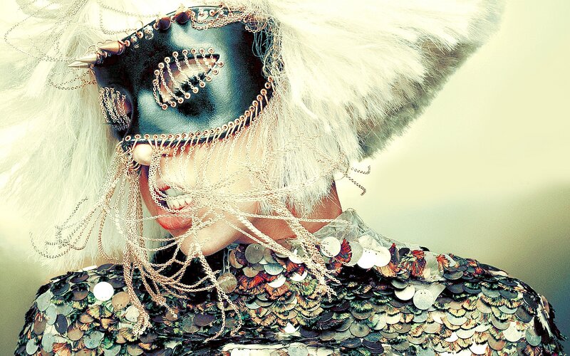 Person in Ornate Mask — White