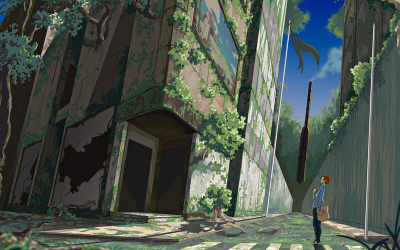 person in overgrown alley