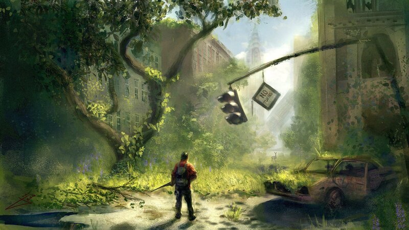 Person in Overgrown City