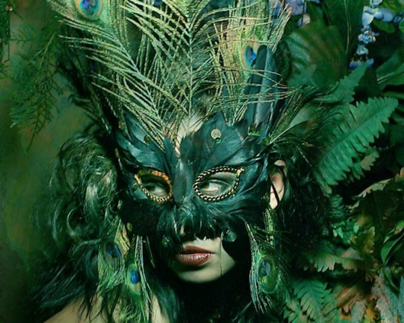 Person in Peacock Mask — Green