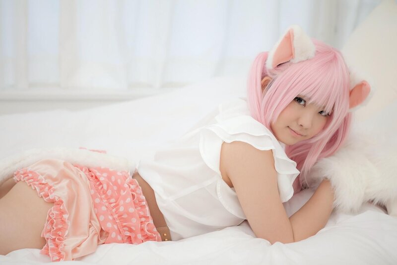 Person in Pink Wig — Calm, Photograph, Cat Ears