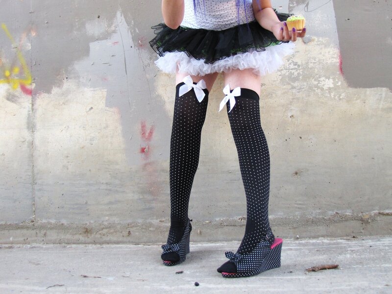 person in polka dot tights