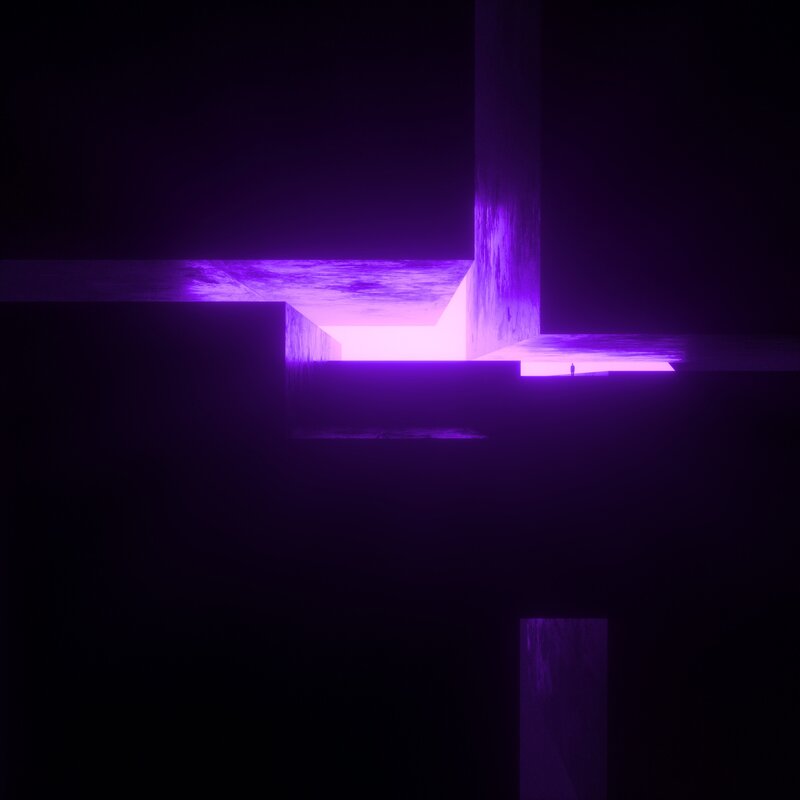 Person in Purple Corridor