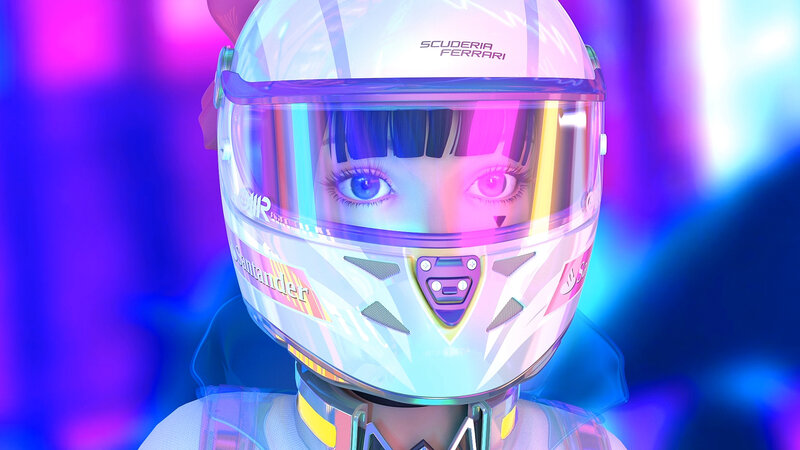 Person in Racing Helmet — Purple