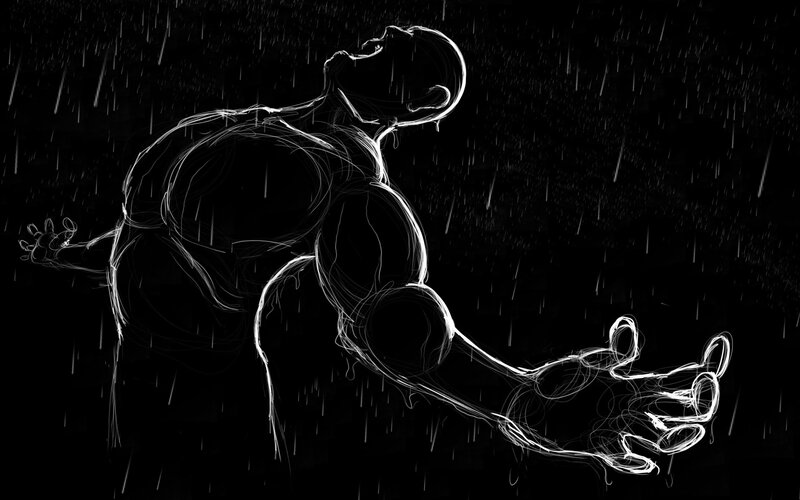 person in rain drawing